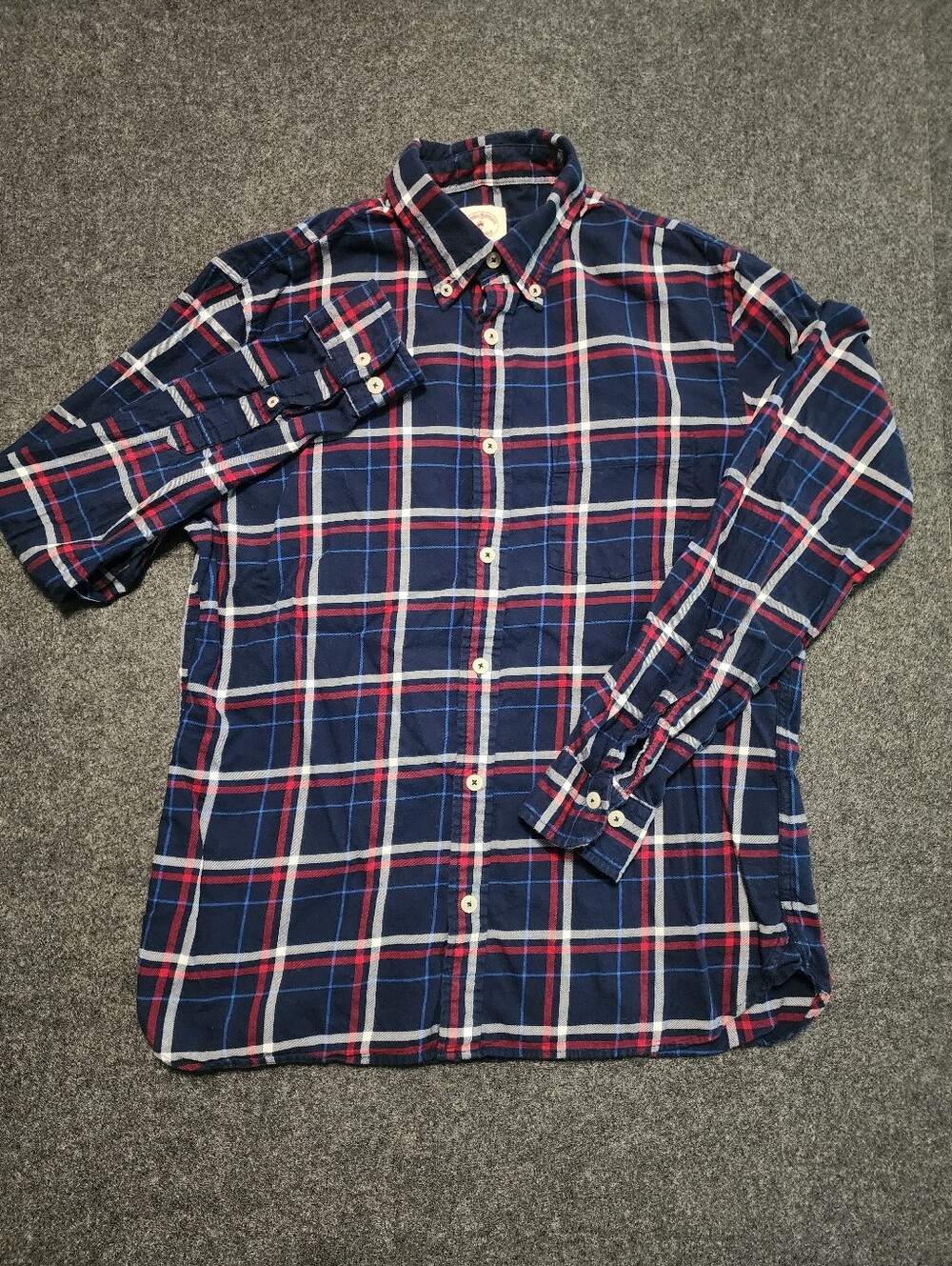 Brooks Brothers Navy Plaid Button-Down Shirt with Red and White Windowpane